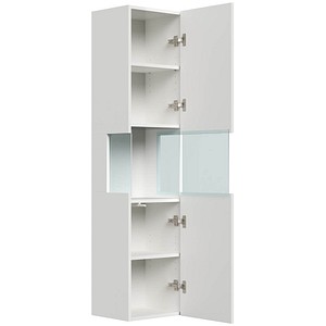 4251982655108 - Badezimmer Hochschrank 150cm Softclose Wandmontage Glaselement weiß Hgl