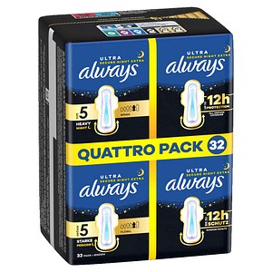 always Binden Ultra Secure Night Extra mit Flügeln für sehr starke Nächte, 32 St.