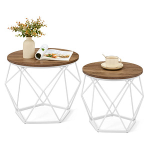 0194343144276 - Songmics - vasagle Couchtisch rund 2er Set Wohnzimmertisch Beistelltisch modern abnehmbare Tischplatte für Wohnzimmer honigbraun-wolkenweiß