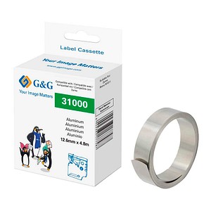 G&G Metallprägeband RHINO  21708 ersetzt DYMO 31000 , 12 mm, weiß auf silber, 1 St.