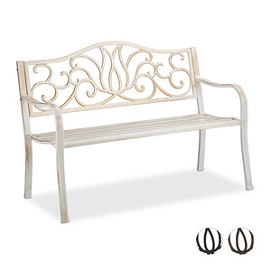 4052025909024 - Relaxdays Gartenbank Antik für 2 Personen Balkon Terrasse Metallbank HBT 90x1275x63 cm Stahl Guss weiß-bronze 4052025909024 - Relaxdays Gartenbank Antik für 2 Personen Balkon Terrasse Metallbank HBT 90x1275x63 cm Stahl Guss weiß-bronze