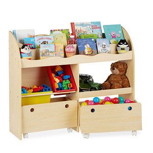 4052025259662 - Kinderregal Spielzeug Aufbewahrung Kunststoff Boxen Bücherregal mdf HxBxT 88 x 108 x 29 cm Holzoptik - Relaxdays