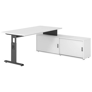 4032062331514 - OSE16SB höhenverstellbarer Schreibtisch weiß rechteckig T-Fuß-Gestell grau 1600 x 800 cm