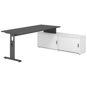 4032062331941 - OSE19SB höhenverstellbarer Schreibtisch grafit rechteckig T-Fuß-Gestell grau 1800 x 800 cm