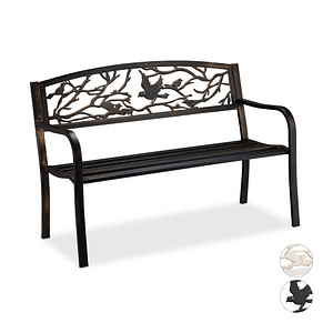 4052025909000 - Gartenbank Vögel Muster 2-Sitzer Vintage Garten & Balkon Stahl Sitzbank 87x127x57 cm schwarz bronze - Relaxdays