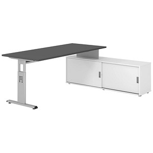 Hammerbacher Schreibtischkombination VOS, manuell höhenverstellbar 78cm (H), 180x80cm (BxT), graphit / silber 4032062331927 Hammerbacher 5 Stück