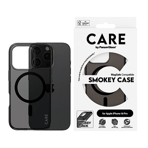 5715685004162 - CARE BY PANZERGLASS Handyhülle Smokey Case für Apple iPhone 16 Pro Hüllen Backcover Schutzhülle Handyschutzhülle Case Schutzcase stoßfest schwarz (transparent schwarz)