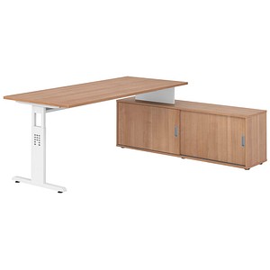 4032062331903 - OSE19SB höhenverstellbarer Schreibtisch nussbaum rechteckig T-Fuß-Gestell weiß 1800 x 800 cm