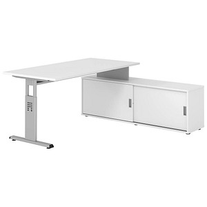 Hammerbacher Schreibtischkombination VOS, manuell höhenverstellbar 78cm (H), 160x80cm (BxT), weiß / silber 4032062331491 Hammerbacher 5 Stück