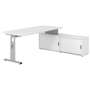 Hammerbacher Schreibtischkombination VOS, manuell höhenverstellbar 78cm (H), 180x80cm (BxT), weiß / silber 4032062331989 Hammerbacher 5 Stück