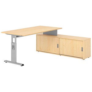4032062331248 - OSE16SB höhenverstellbarer Schreibtisch ahorn rechteckig T-Fuß-Gestell silber 1600 x 800 cm