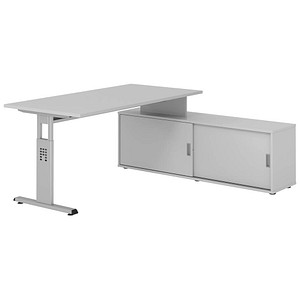 Hammerbacher Schreibtischkombination VOS, manuell höhenverstellbar 78cm (H), 160x80cm (BxT), grau / silber 4032062331286 Hammerbacher 5 Stück
