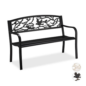 4052025909017 - Gartenbank Vögel Muster 2-Sitzer Vintage Garten & Balkon Stahl Sitzbank hbt 87x127x57 cm schwarz - Relaxdays 4052025909017 - Gartenbank Vögel Muster 2-Sitzer Vintage Garten & Balkon Stahl Sitzbank hbt 87x127x57 cm schwarz - Relaxdays