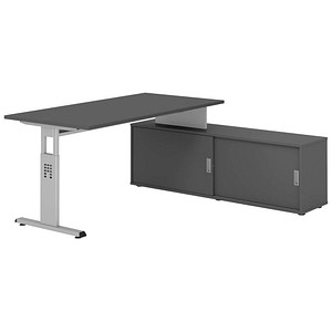 4032062331736 - OSE16SB höhenverstellbarer Schreibtisch grafit rechteckig T-Fuß-Gestell silber 1600 x 800 cm
