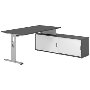 Hammerbacher Schreibtischkombination VOS, manuell höhenverstellbar 78cm (H), 160x80cm (BxT), graphit / silber 4032062331446 Hammerbacher 5 Stück