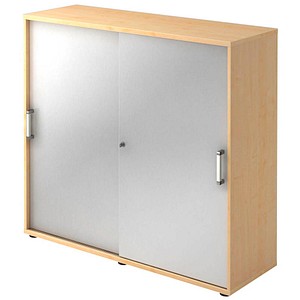 4032062131534 - Schiebetürenschrank Spanplatte 2 Fachböden abschließbar 1200 x 400 x 1100 mm Ahorn Braun Silber