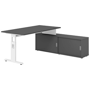 4032062331651 - OSE16SB höhenverstellbarer Schreibtisch grafit rechteckig T-Fuß-Gestell weiß 1600 x 800 cm