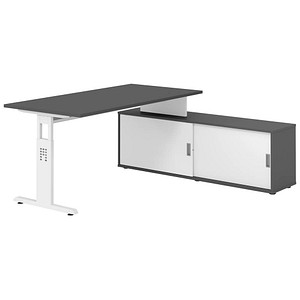 4032062331484 - OSE16SB höhenverstellbarer Schreibtisch grafit rechteckig T-Fuß-Gestell weiß 1600 x 800 cm