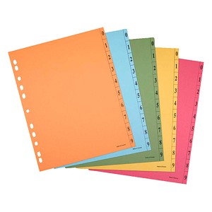 office discount Trennblätter DIN A4 0-9 farbsortiert, 250 g/qm, 100 Blatt