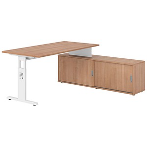 4032062331415 - OSE16SB höhenverstellbarer Schreibtisch nussbaum rechteckig T-Fuß-Gestell weiß 1600 x 800 cm