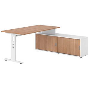 4032062331422 - OSE16SB höhenverstellbarer Schreibtisch nussbaum rechteckig T-Fuß-Gestell weiß 1600 x 800 cm