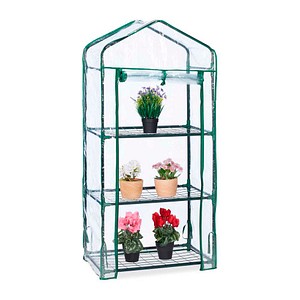 Gewächshaus Balkon 3 Ebenen Anzuchtregal HxBxT 128 x 60 x 40 cm pvc Foliengewächshaus transparent-grün - Relaxdays