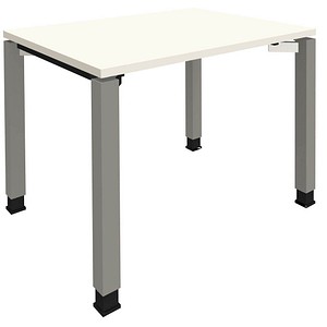 4260672330423 - fm Sidney höhenverstellbarer Schreibtisch weiß rechteckig 4-Fuß-Gestell Quadratrohr silber 1000 x 800 cm