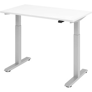 4032062189344 - Sitz-Steh-Schreibtisch Mini VXMST612 W S elektrisch höhenverstellbar 71-120cm (H) 120x672cm (BxT) rechteckig weiß Silber 4032062189344 - Sitz-Steh-Schreibtisch Mini VXMST612 W S elektrisch höhenverstellbar 71-120cm (H) 120x672cm (BxT) rechteckig weiß Silber