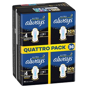 always Binden Ultra Secure Night mit Flügeln für mittlere bis starke Nächte, 36 St.