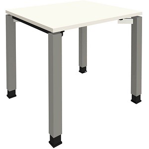 4260672330157 - fm Sidney höhenverstellbarer Schreibtisch weiß rechteckig 4-Fuß-Gestell Quadratrohr silber 800 x 800 cm