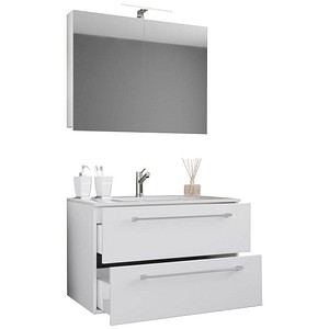 4051814375118 - 3-tlg Waschplatz Waschtisch Waschbecken Unterschrank Breite 80 cm Badmöbel Set hängend mit zwei Schubladen Spiegelschrank Badinos