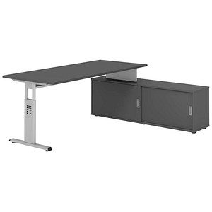 Hammerbacher Schreibtischkombination VOS, manuell höhenverstellbar 78cm (H), 180x80cm (BxT), graphit / silber 4032062332221 Hammerbacher 5 Stück