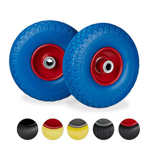 4052025932473 - 2x Sackkarrenrad pannensichere Vollgummireifen 300-4 Stahlfelge 20 mm Achse 100kg 260 x 85 mm blau-rot - Relaxdays 4052025932473 - 2x Sackkarrenrad pannensichere Vollgummireifen 300-4 Stahlfelge 20 mm Achse 100kg 260 x 85 mm blau-rot - Relaxdays