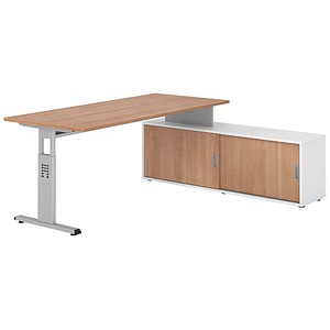 Hammerbacher Schreibtischkombination VOS, manuell höhenverstellbar 78cm (H), 180x80cm (BxT), nussbaum / silber 4032062331866 Hammerbacher 5 Stück
