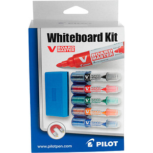 3131910666301 - Whiteboardmarker PILOT V-Board Master nachfüllbar Tintenstandanzeige Keilspitze farbsortiert 5er Set inkl magnetischem Stiftehalter