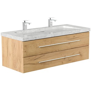 4251982677025 - Badmöbel Marmor Carrara White YAMO 130 cm 2 Hahnlöcher SoftClose weiß hochglanz