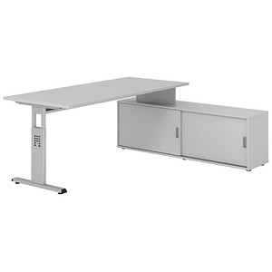 Hammerbacher Schreibtischkombination VOS, manuell höhenverstellbar 78cm (H), 180x80cm (BxT), grau / silber 4032062331774 Hammerbacher 5 Stück