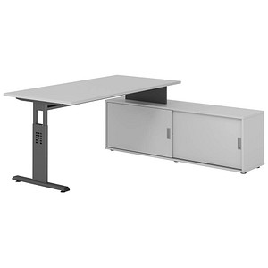 4032062331309 - OSE16SB höhenverstellbarer Schreibtisch lichtgrau rechteckig T-Fuß-Gestell grau 1600 x 800 cm