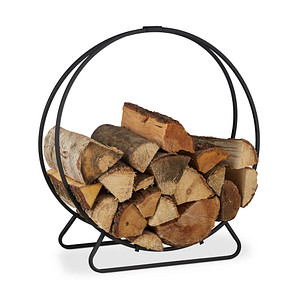 4052025287733 - Kaminholzregal rund Holzscheite Stapelhilfe aus Stahl innen Brennholzregal HxBxT 65x61x26 cm schwarz - Relaxdays