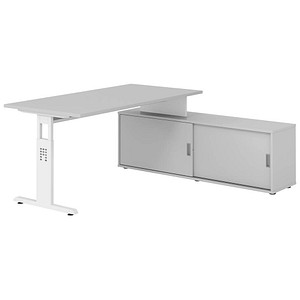 4032062331323 - OSE16SB höhenverstellbarer Schreibtisch lichtgrau rechteckig T-Fuß-Gestell weiß 1600 x 800 cm 4032062331323 - OSE16SB höhenverstellbarer Schreibtisch lichtgrau rechteckig T-Fuß-Gestell weiß 1600 x 800 cm