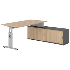 Hammerbacher Schreibtischkombination VOS, manuell höhenverstellbar 78cm (H), 160x80cm (BxT), eiche / silber 4032062331569 Hammerbacher 5 Stück