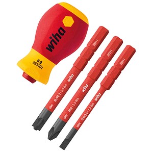 4010995412302 - Schraubendreher mit Bithalter Set electric slimVario® (41230) 4 tlg Griff mit Bits vde Schraubendreher kurz für Elektriker Schlitz  Phillips 