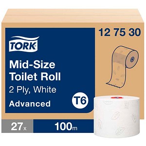 TORK Toilettenpapier Midi T6 Advanced 2-lagig Recyclingpapier, 27 Rollen