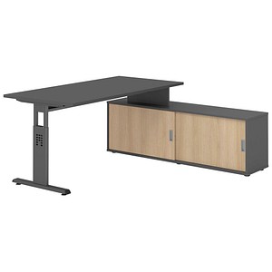 Hammerbacher Schreibtischkombination VOS, manuell höhenverstellbar 78cm (H), 160x80cm (BxT), graphit / graphit 4032062331644 Hammerbacher 5 Stück