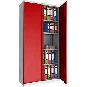 5032548007321 - Aktenschrank SCL1891GRK aus Stahl mit 2 Türen und 4 Einlegeböden grauer Korpus und rote Türen mit Schlüsselschloss