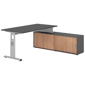 Hammerbacher Schreibtischkombination VOS, manuell höhenverstellbar 78cm (H), 160x80cm (BxT), graphit / silber 4032062331705 Hammerbacher 5 Stück