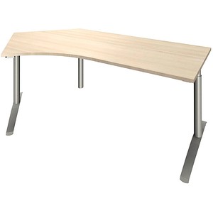 4260267323472 - fm fastline Schreibtisch akazie Bogenform C-Fuß-Gestell silber 2200 x 800 cm