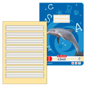 herlitz Schulhefte Delfin x.book Lineatur 2 liniert A4 ohne Rand, 16 Blatt, 1 St.