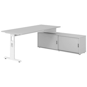 4032062331811 - OSE19SB höhenverstellbarer Schreibtisch lichtgrau rechteckig T-Fuß-Gestell weiß 1800 x 800 cm