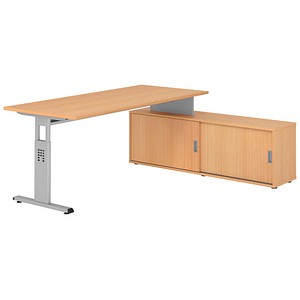 4032062331828 - OSE19SB höhenverstellbarer Schreibtisch buche rechteckig T-Fuß-Gestell silber 1800 x 800 cm